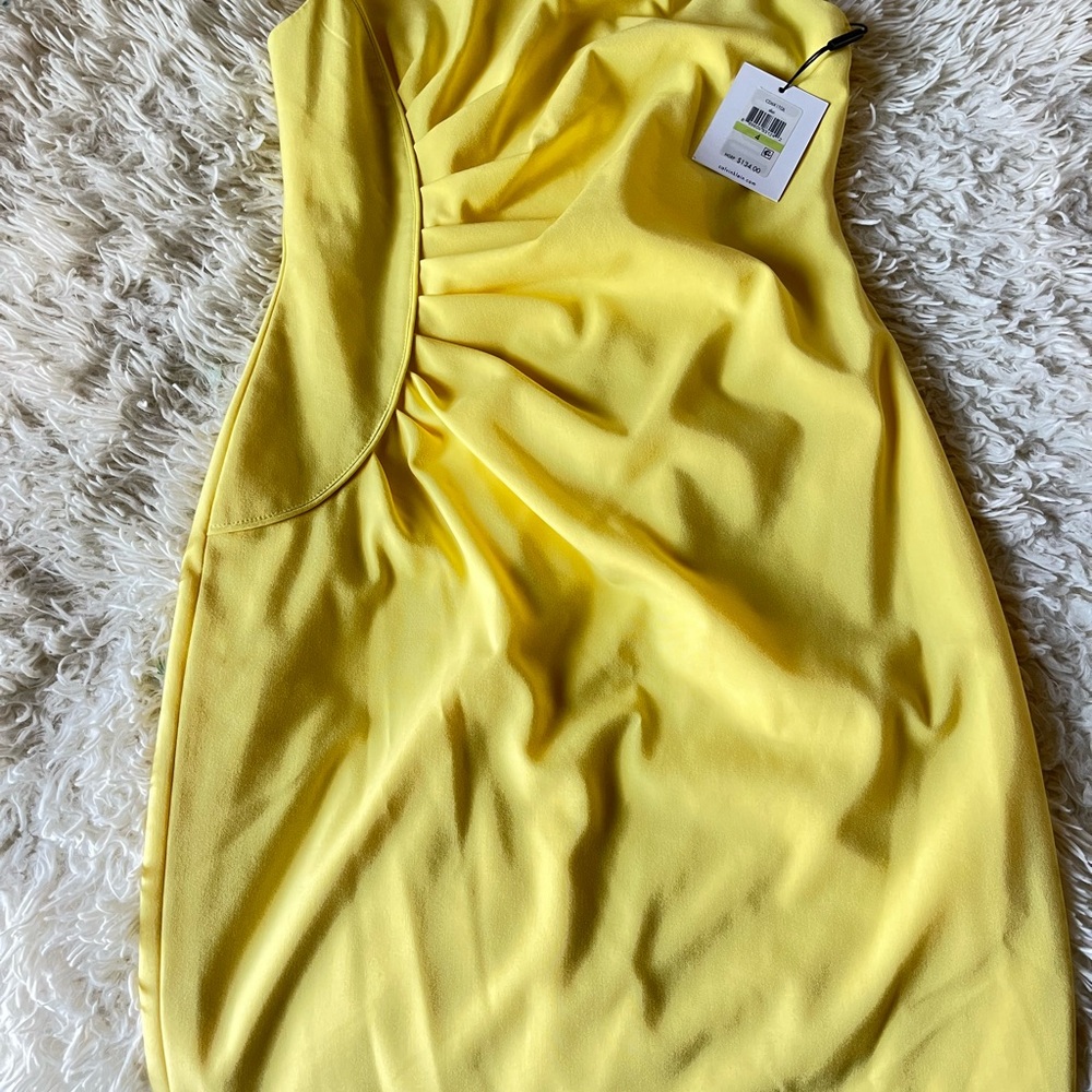 Calvin Klein One Shoulder Yellow Dress